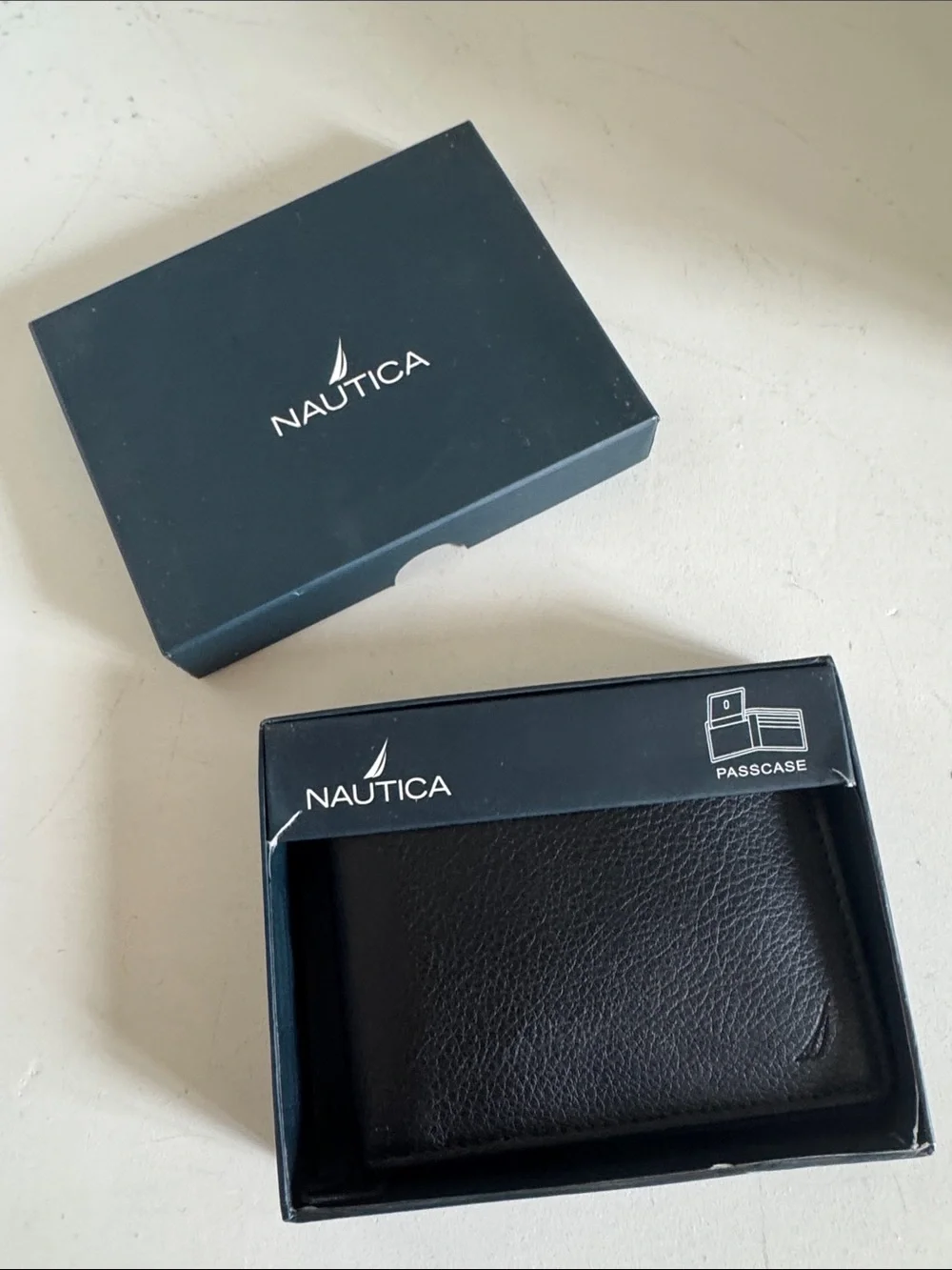 Nautica Black Textured Leather Passcase Wallet